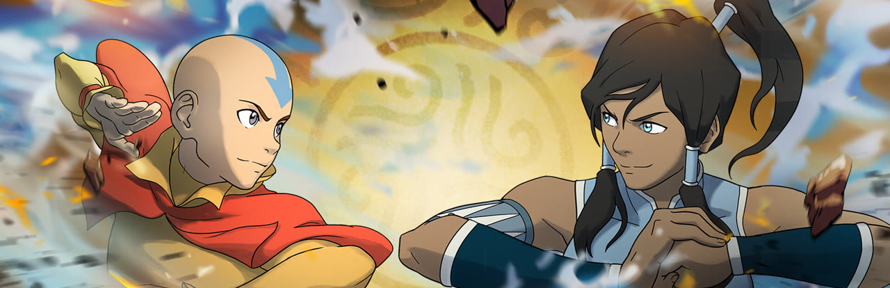 Aang and Korra facing each other in Avatar Legends artwork