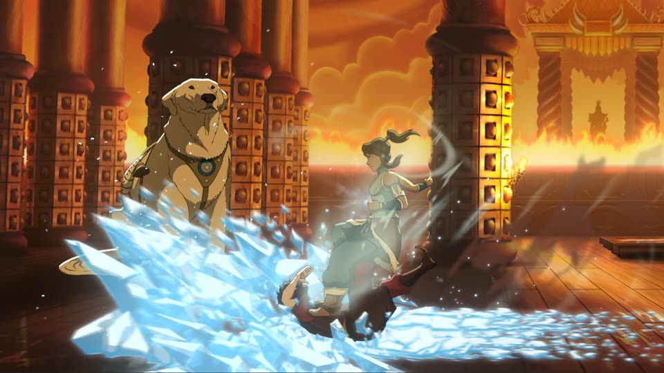 An Avatar Legends fight scene with elemental effects