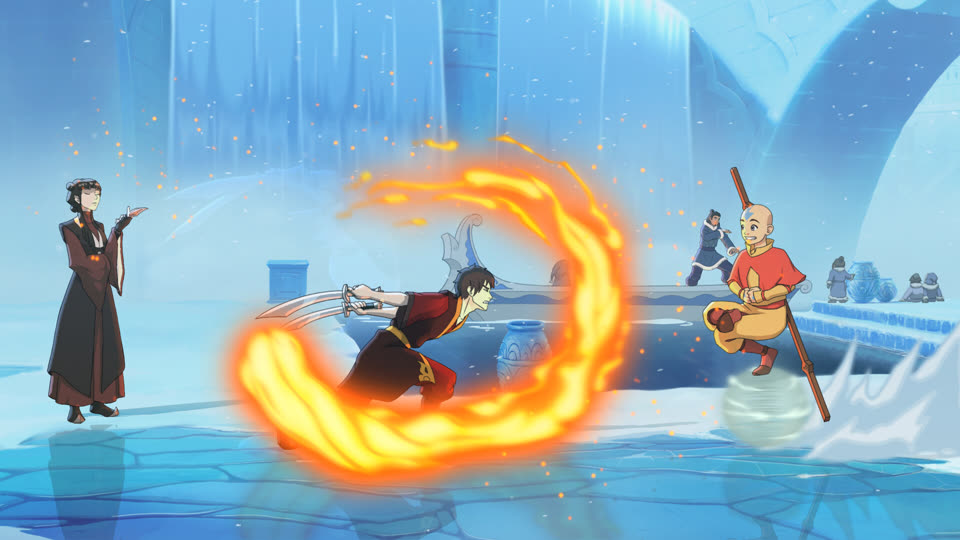 Zuko using firebending during an Avatar Legends match