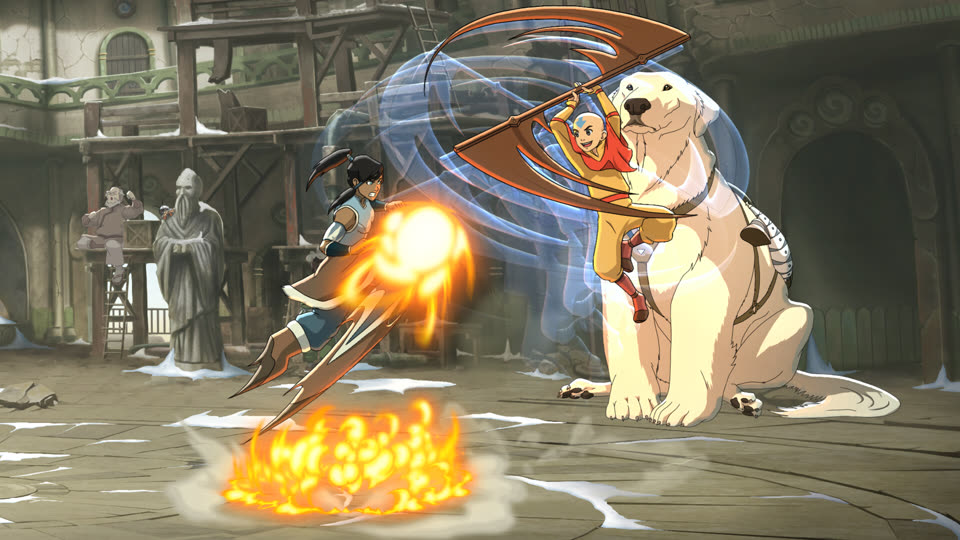 Avatar Legends fighters in a match with a support character visible